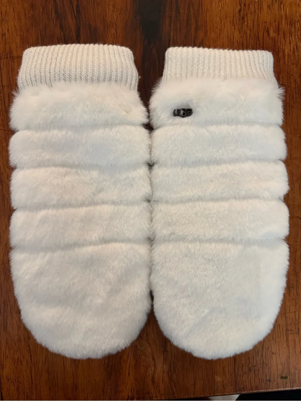 UGG White Faux Fur Quilted Mittens